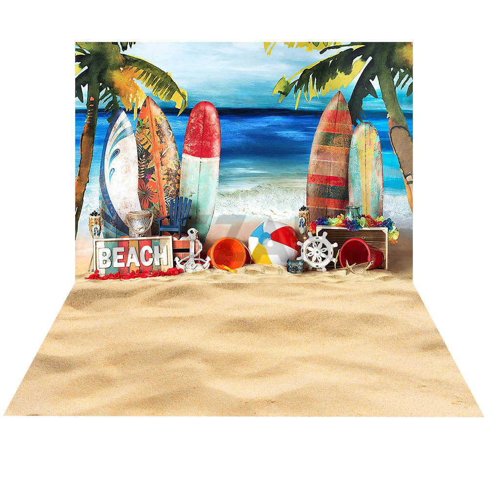 Avezano Summer Seaside Beach Photography 2 pcs Set Backdrop-AVEZANO